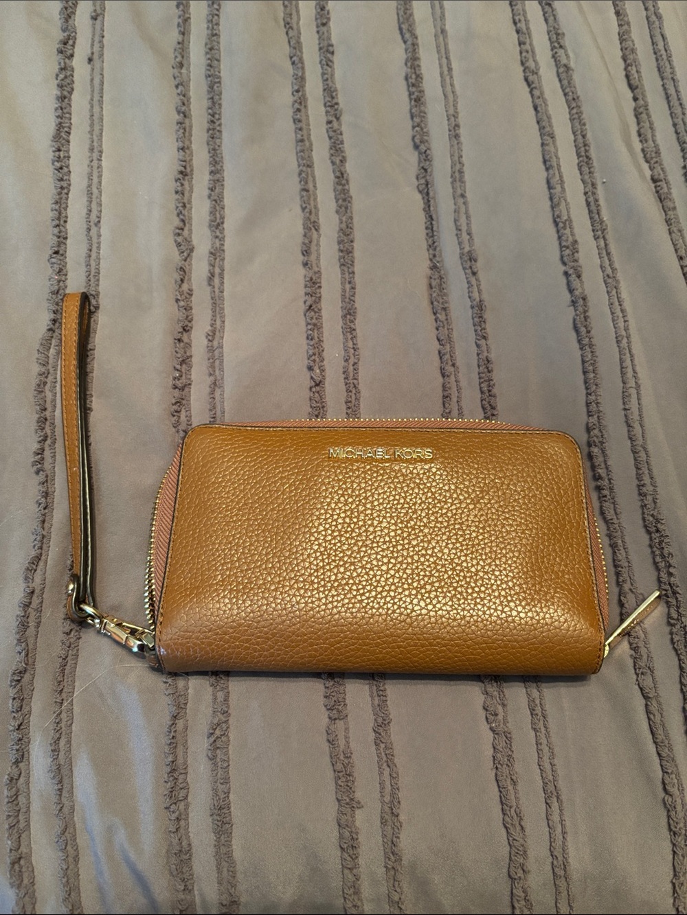 Michael Kors Brown Pebbled Leather Wristlet Clutch